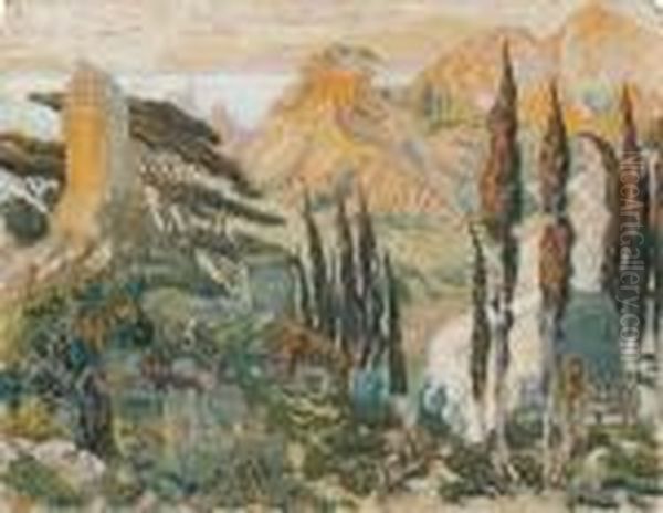 Ruines Dans Un Paysage Mediterraneen Oil Painting by Lev Samoilovich Bakst