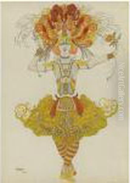 Costume Design For Firebird Oil Painting by Lev Samoilovich Bakst