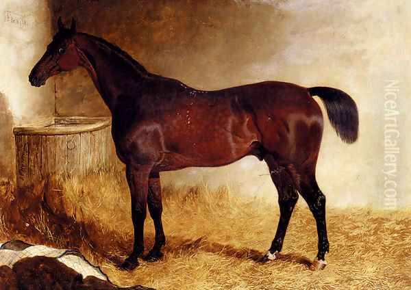 Flexible, A Chestnut Racehorse In A Loose Box Oil Painting by John Frederick Herring Snr