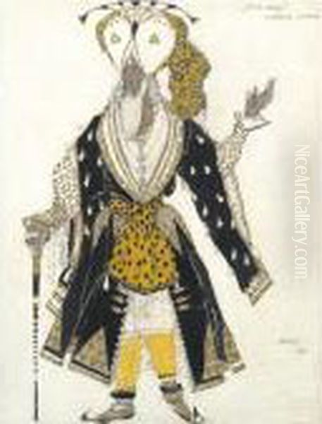 Costume Design For The Priest Soma From Le Dieu Bleu Oil Painting by Lev Samoilovich Bakst