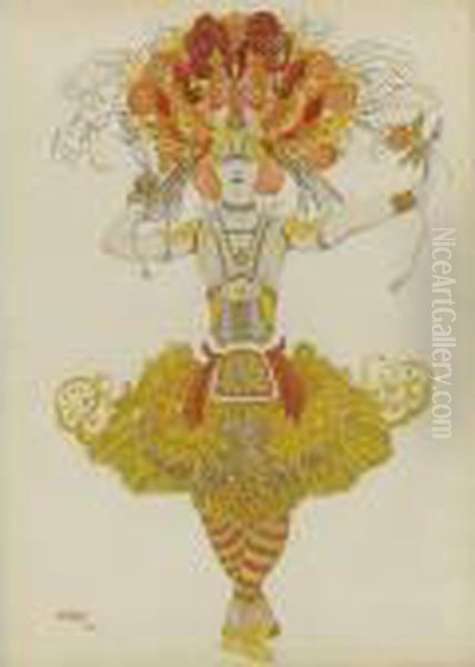 Costume Design For 
Firebird Oil Painting by Lev Samoilovich Bakst