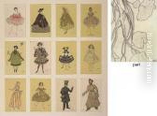 A Series Of Twelve Postcards 
Published By The St. Evgenii Society Depicting Costume Designs From La 
Fee Des Poupees Oil Painting by Lev Samoilovich Bakst