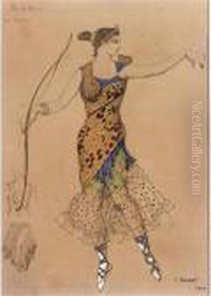 Twelve Postcards Of Costume Designs From The Ballet 'la Fee De Poupees' Oil Painting by Lev Samoilovich Bakst