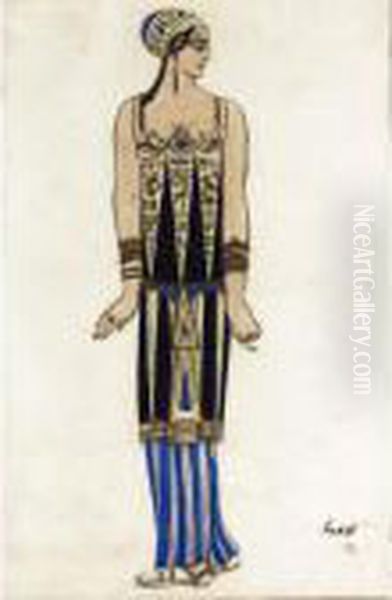 Costume Design For An Egyptian Dancer Oil Painting by Lev Samoilovich Bakst