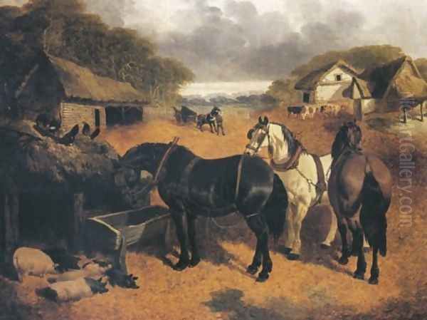 Horses By A Pig Sty 1852 Oil Painting by John Frederick Herring Snr