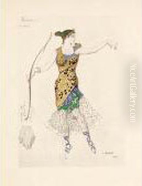 Costume Design For Anna Pavlova 'pas De Diane' Oil Painting by Lev Samoilovich Bakst