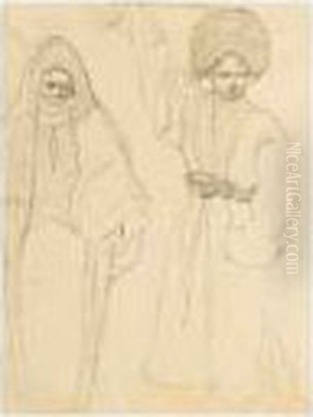 Study Of A Veiled Woman And A Dancing Boy Oil Painting by Lev Samoilovich Bakst