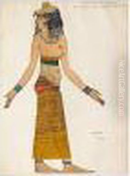 A Costume Design For One Of The Egyptian Slaves Of Menelas In 'helene Of Sparte' Oil Painting by Lev Samoilovich Bakst