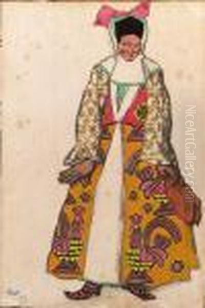 Costume Design For Moskva - Woman Oil Painting by Lev Samoilovich Bakst