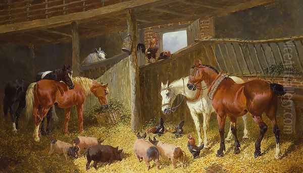 Barnyard Interior Oil Painting by John Frederick Herring Snr