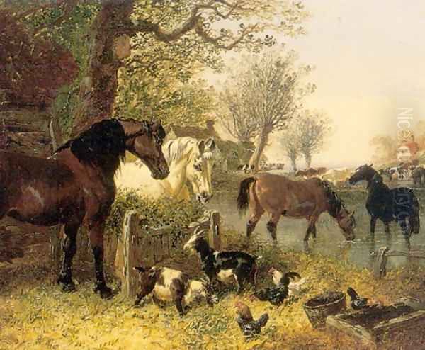 Horses and Farmyard Animals II Oil Painting by John Frederick Herring Snr