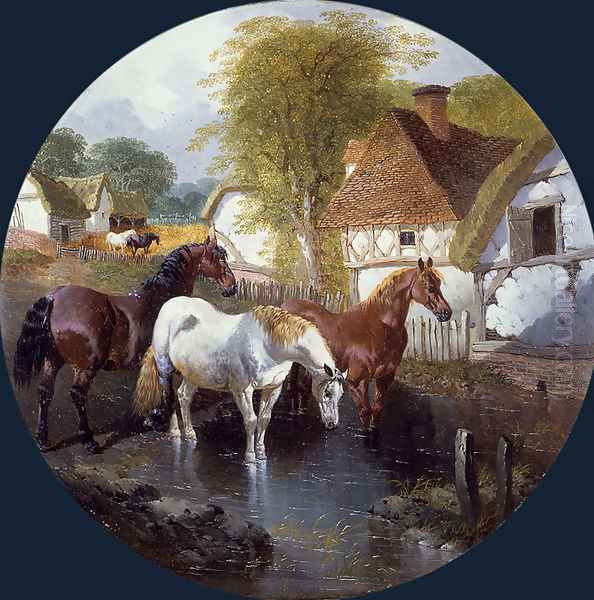 At the Watering Hole Oil Painting by John Frederick Herring Snr