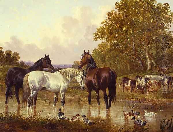 At the Watering Spot Oil Painting by John Frederick Herring Snr