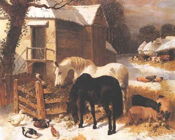 The Barnyard In Winter Oil Painting by John Frederick Herring Snr