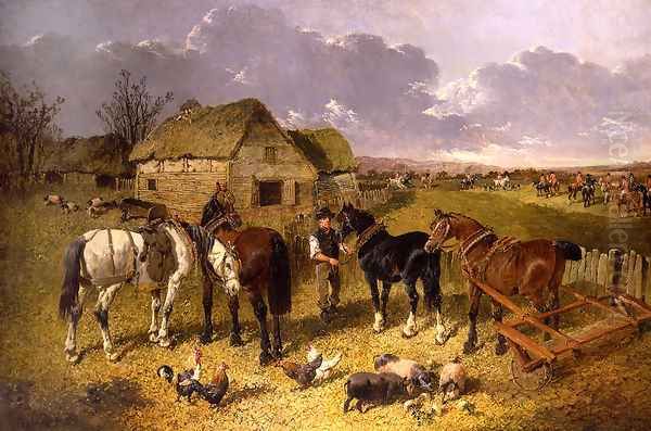 Fox Hunt Passing the Farm Oil Painting by John Frederick Herring Snr