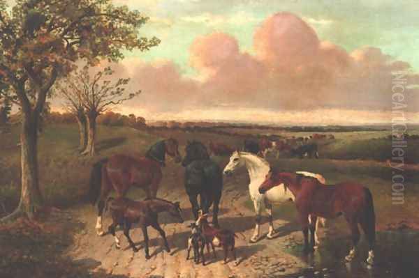 Horses Cattle & Goats Oil Painting by John Frederick Herring Snr