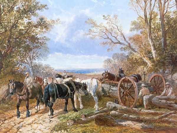 Loading the Log Wagon Oil Painting by John Frederick Herring Snr