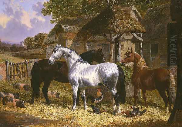 Horses in a Farmyard 2 Oil Painting by John Frederick Herring Snr