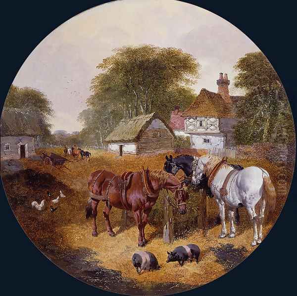 The Hay Trough Oil Painting by John Frederick Herring Snr