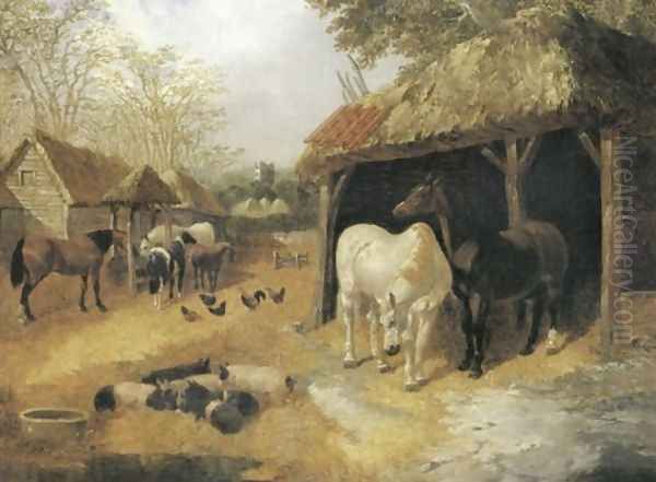 Horses Pigs And Poultry 1850 Oil Painting by John Frederick Herring Snr