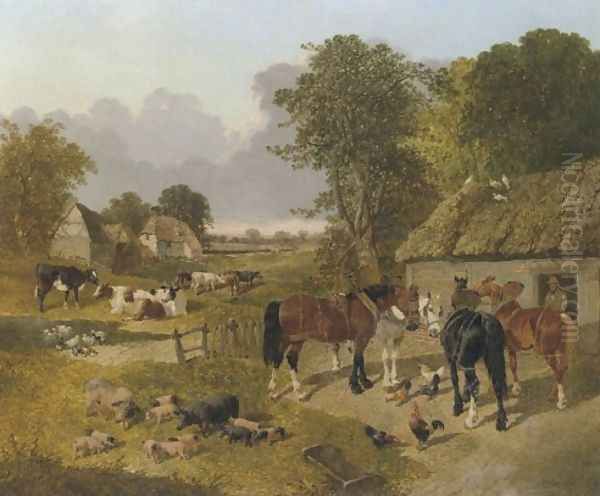 The Barnyard Oil Painting by John Frederick Herring Snr