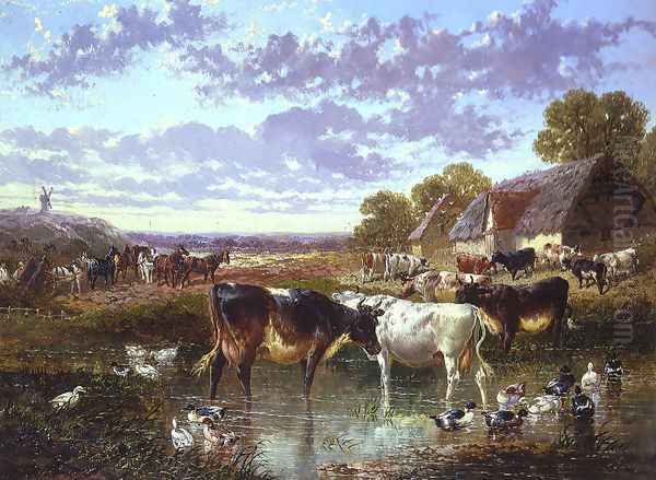 The Watering Hole Oil Painting by John Frederick Herring Snr