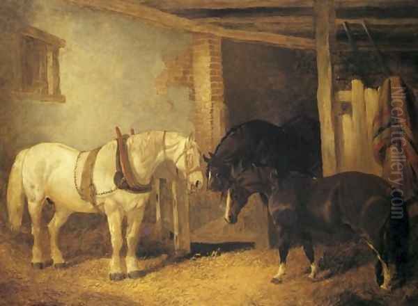 Horses In A Barn 1847 Oil Painting by John Frederick Herring Snr