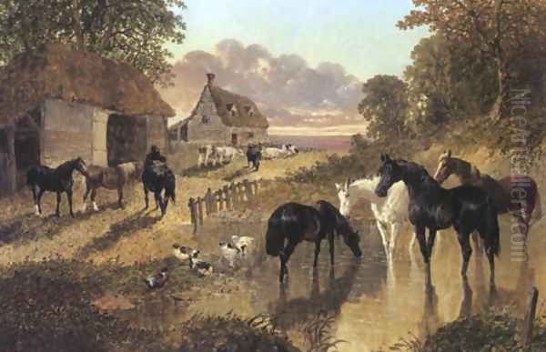 The Evening Hour Horses And Cattle Oil Painting by John Frederick Herring Snr