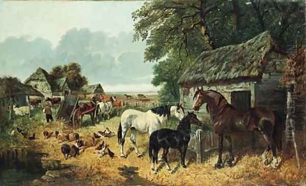 A busy farmyard Oil Painting by John Frederick Herring Snr