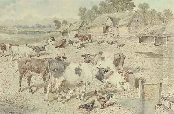 A farmyard scene with cattle, poultry and pigs Oil Painting by John Frederick Herring Snr