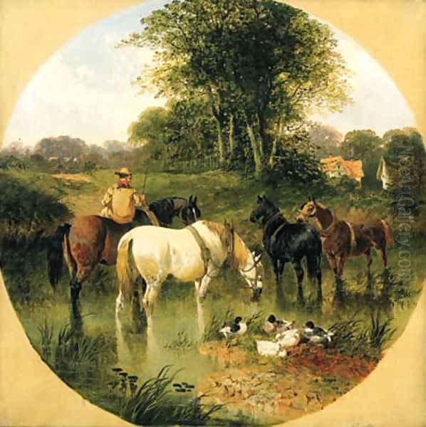 Horses Watering Oil Painting by John Frederick Herring Snr