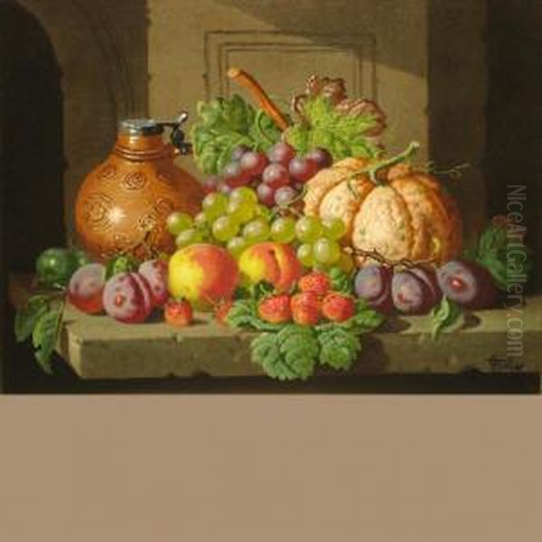 Still Life With Fruit And Lidded Jug Oil Painting by Charles Thomas Bale