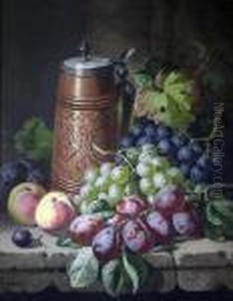 Flagon And Fruit On A Ledge Oil Painting by Charles Thomas Bale