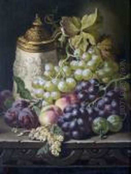 Rheinish Flagon And Fruit On An Oak Table Oil Painting by Charles Thomas Bale