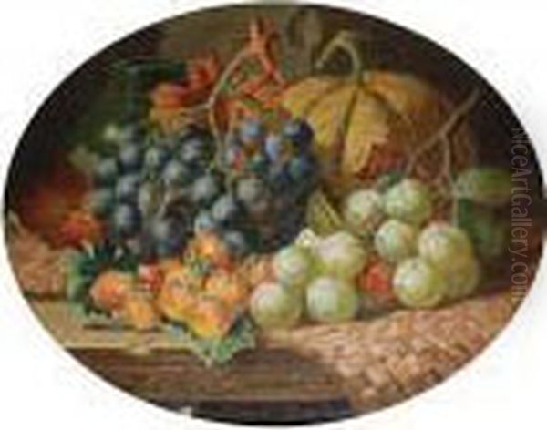 Still Life With Fruit And An Earthenware Vase, On A Ledge Oil Painting by Charles Thomas Bale