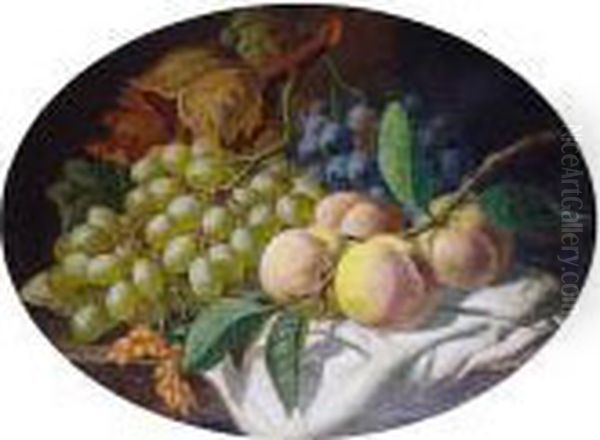 Still Life With Grapes And Peaches On A Ledge Oil Painting by Charles Thomas Bale