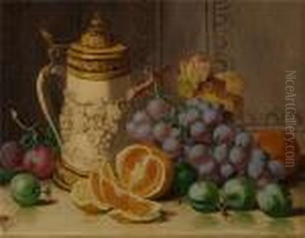 Composizione Di Frutta E Vari Oggetti, Tra Cui Un Boccale Oil Painting by Charles Thomas Bale