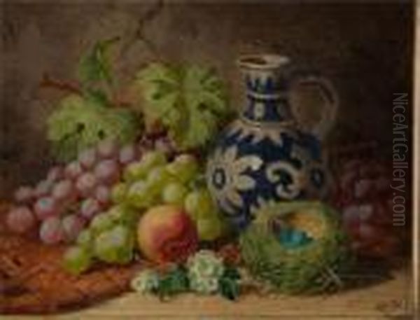 Composizione Di Frutta, Una Brocca E Un Nido Di Uova Oil Painting by Charles Thomas Bale