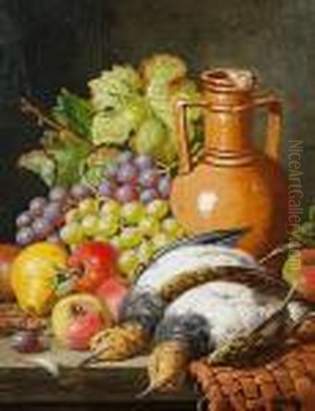 Still Life With Fruit, An Earthenware Vase Andgame Oil Painting by Charles Thomas Bale