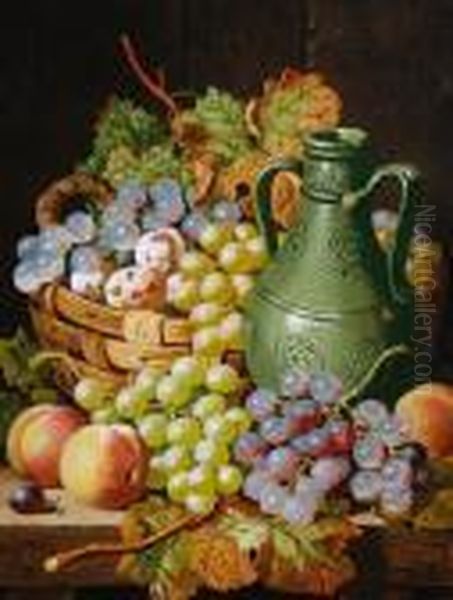 Still Life Of Fruit And A Pottery Vase Restingon A Table Oil Painting by Charles Thomas Bale