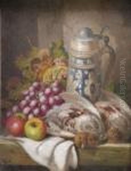 'a Still Life With Grapes Oil Painting by Charles Thomas Bale