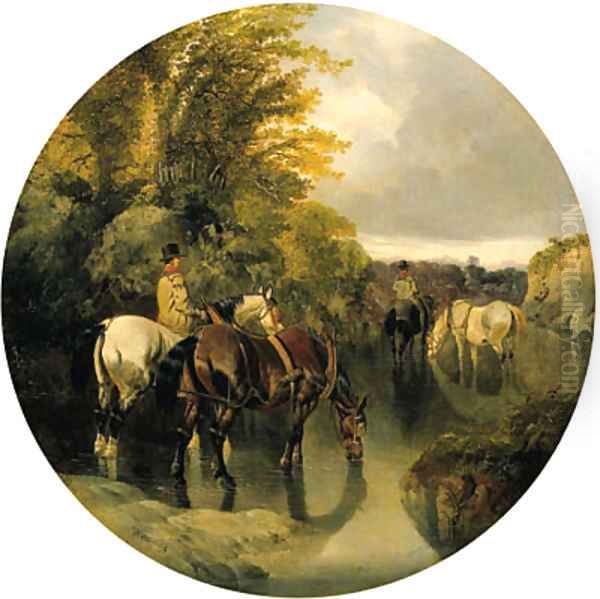 Horses Going to Water Oil Painting by John Frederick Herring Snr