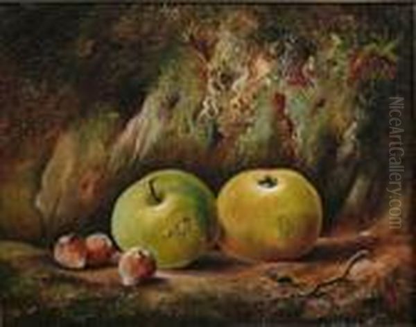 Still Life, Apples, Hazelnuts And A Beetle Oil Painting by Charles Thomas Bale