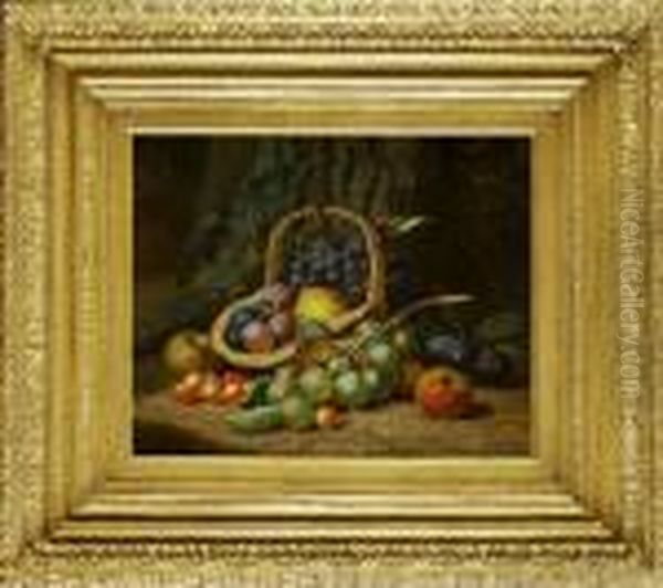 Still Life With Fruit And Basket; Still Life With Fruit Oil Painting by Charles Thomas Bale