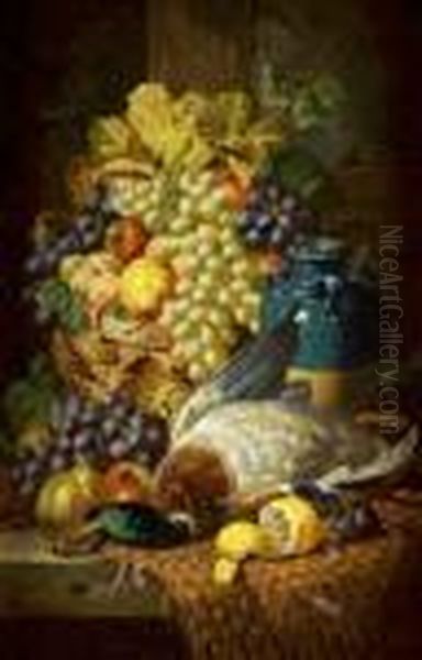 Still Life With Fruit; Still Life With Fruit And Duck Oil Painting by Charles Thomas Bale