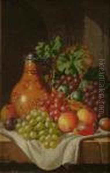 Still Life Of Fruit On Aledge Oil Painting by Charles Thomas Bale