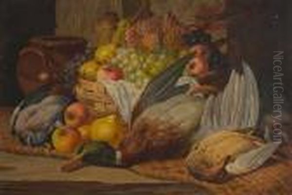 Still Life With Game Birds And Basket Of Fruit Oil Painting by Charles Thomas Bale