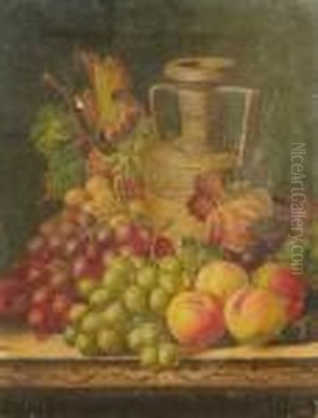 A Still Life With A Rhenish 
Flagon, A Partridge And Fruit On A Wooden Ledge; A Still Life Of A Vase 
And Fruit On A Wooden Ledge Oil Painting by Charles Thomas Bale