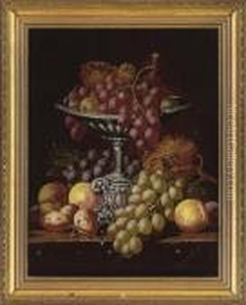 Grapes, Peaches And Apricots On A Table; And Dead Game And Fruit On A Table Oil Painting by Charles Thomas Bale