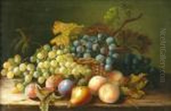 Stilllife Of Fruit In A Basket Oil Painting by Charles Thomas Bale